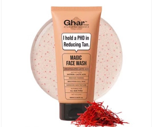 Ghar Soaps Magic De-Tan Face wash I With Sandalwood ,Saffron & Glutathione | Tan Removal, Brightening and Glowing Skin I For All Skin Type Skin I For Man & Women | 100ml